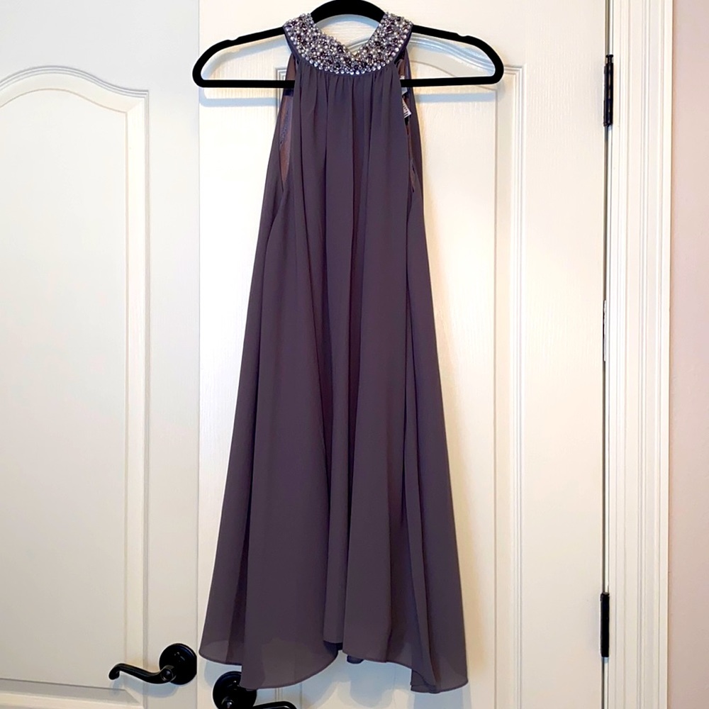 Belle Badgley Mischka Gray Sequin Collar Dress